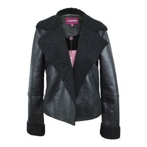 Vigoss Fleece Collar Faux Leather Jacket sz S NWT